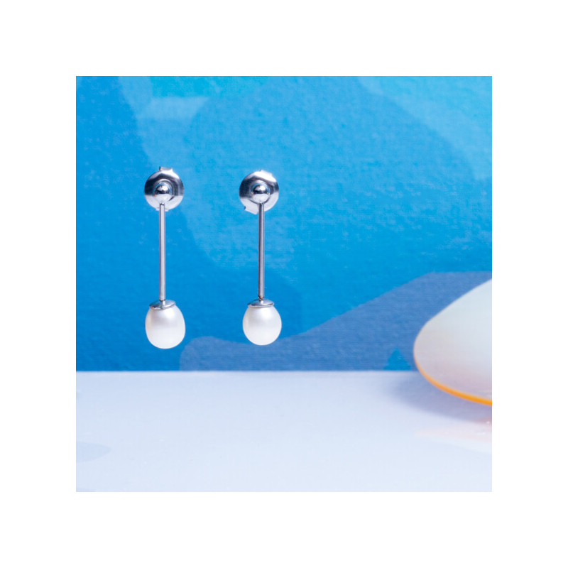 Boucles d'oreilles  goutte perles de culture sur acier argenté