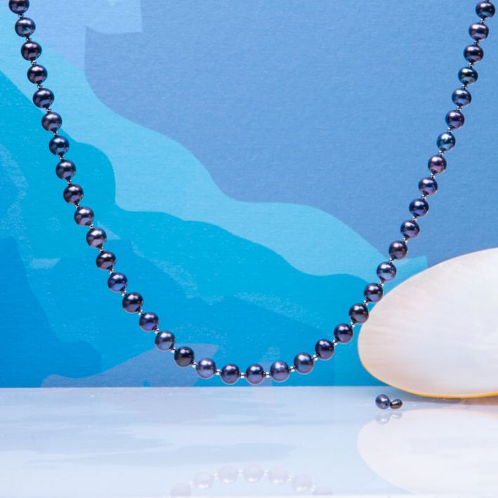 Collier perles de culture noires et perles en argent massif