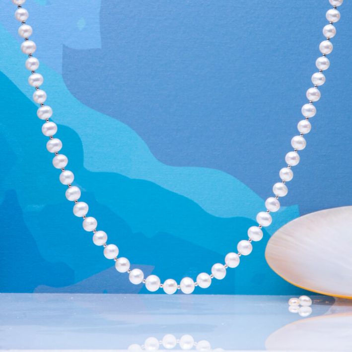 Collier perles de culture blanches et perles en argent massif