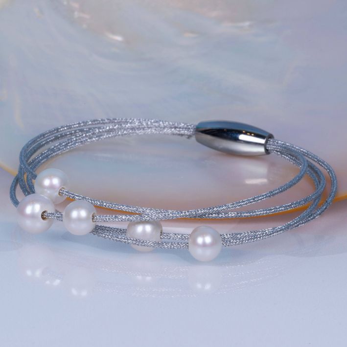 Bracelet perles de culture sur joncs