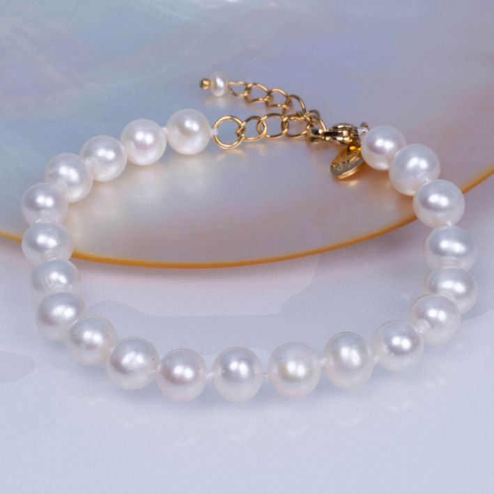 Bracelet un rang de perles de culture blanches
