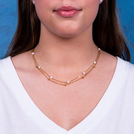 Collier Perles de culture sur double chaîne dorée
