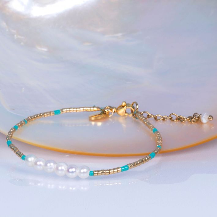 Bracelet perles de rocaille multico turquoises et petites perles