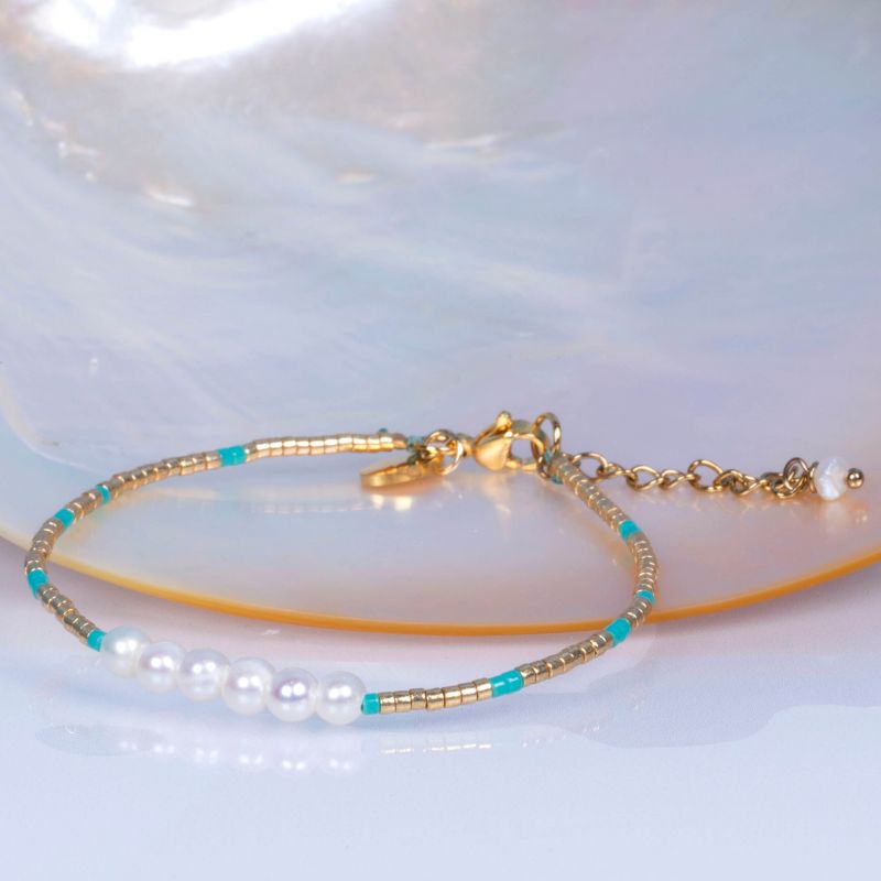 Bracelet perles de rocaille multico turquoises et petites perles