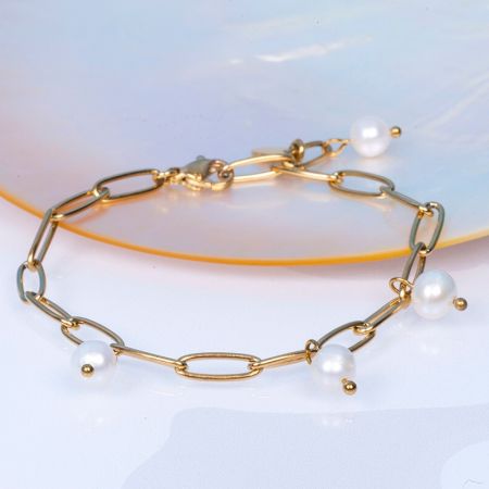 Bracelet MARGOT grosses mailles et perles de culture baroques