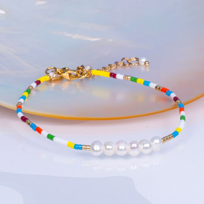 Bracelet JOSEPHINE perles de rocaille multico jaunes et petites perles