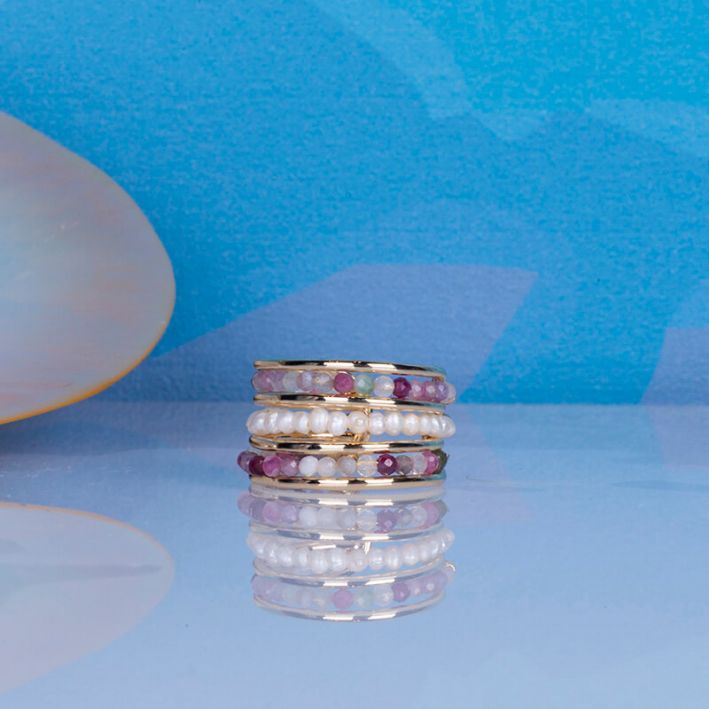 Bague APOLLINE perles de culture et pierres naturelles colorées
