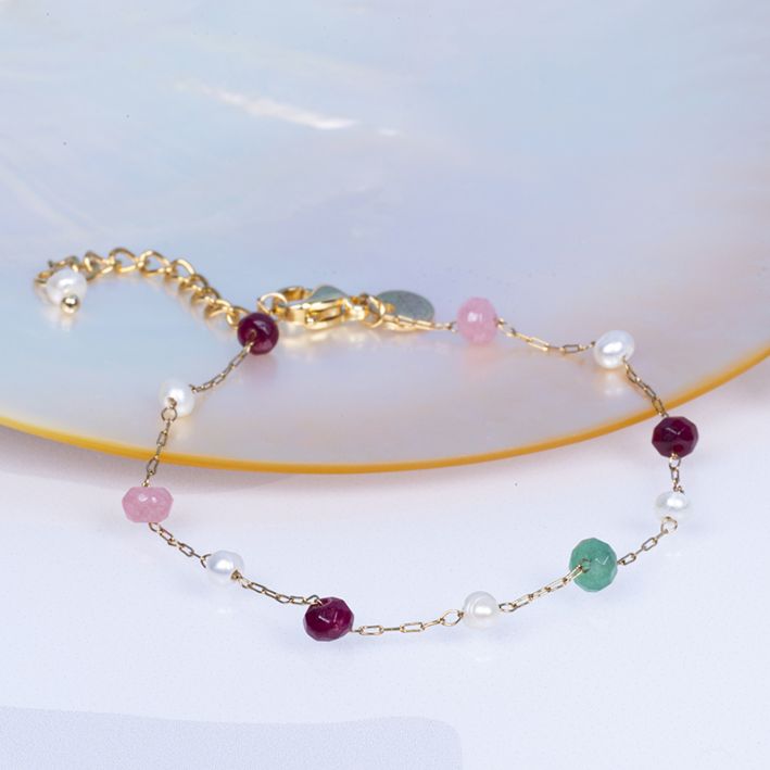 Bracelet APOLLINE perles de culture et pierres naturelles colorées