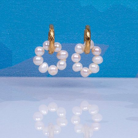 Boucles d'oreilles ALERIA double créoles perles de culture sur jonc