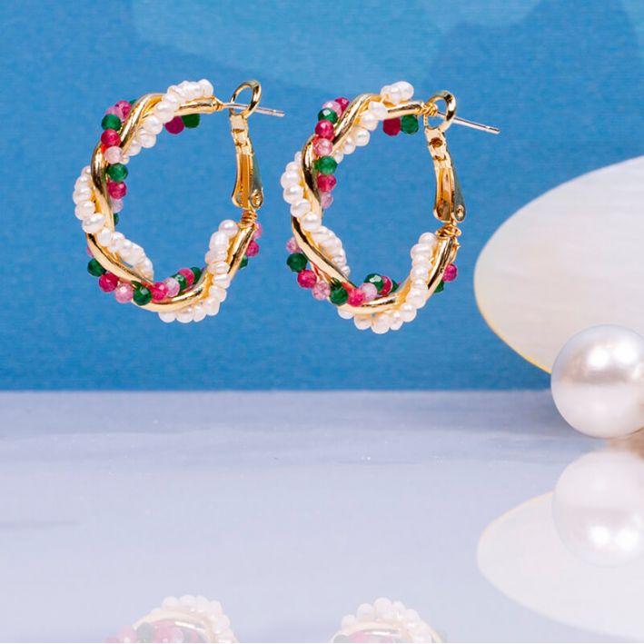 Créoles APOLLINE perles de culture et pierres naturelles colorées