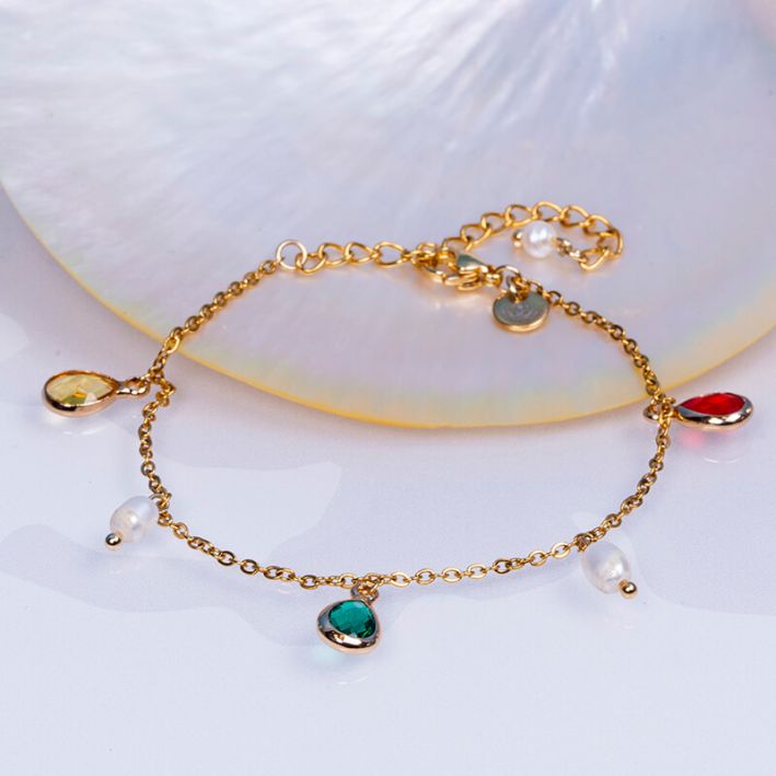 Bracelet CALYPSO pampilles de cristal multicolore et perles de culture