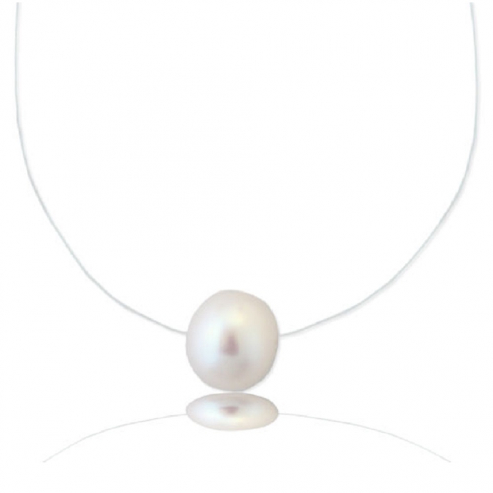 Collier une perle de culture blanche sur fil transparent