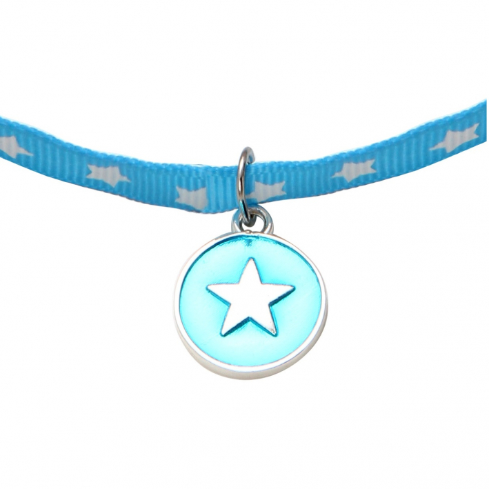 Collier médaille ronde étoile métal argenté émaillée bleue