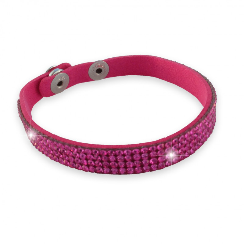 Bracelet simple  tour strass rose sur cuir assorti