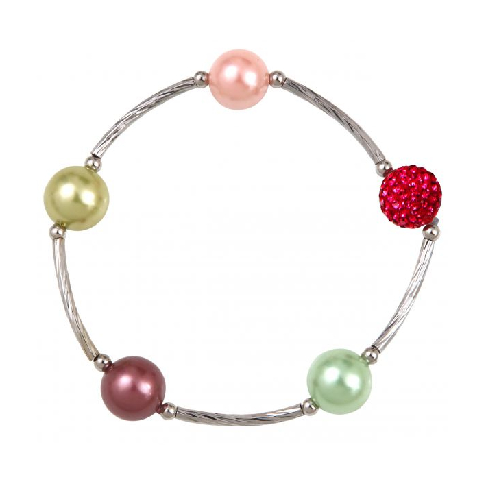 Bracelet perles de nacre et shamballas rose sur tubes