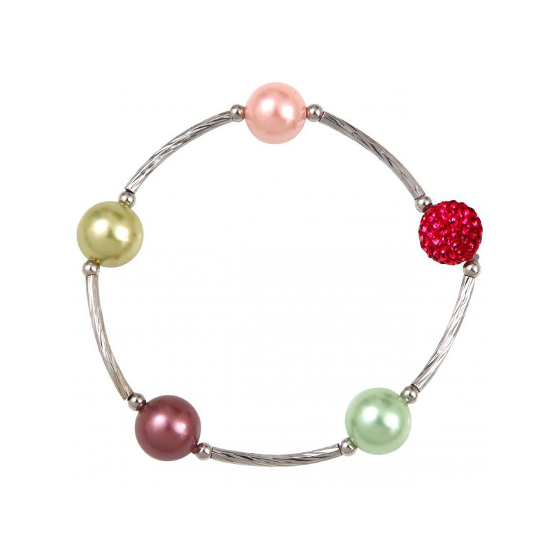 Bracelet perles de nacre et shamballas rose sur tubes