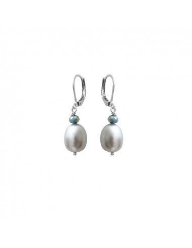 Boucles d'oreilles perles de culture argentées et cristal facetté