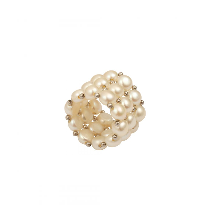 Bague élastique 3 rangs perles de culture naturelles blanches