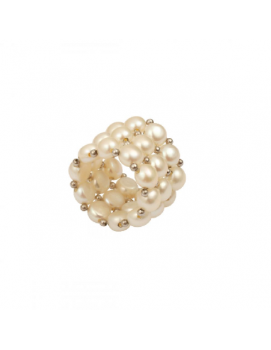 Bague élastique 3 rangs perles de culture naturelles blanches