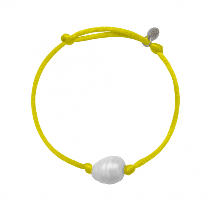 Bracelet une perle sur cordon satiné jaune