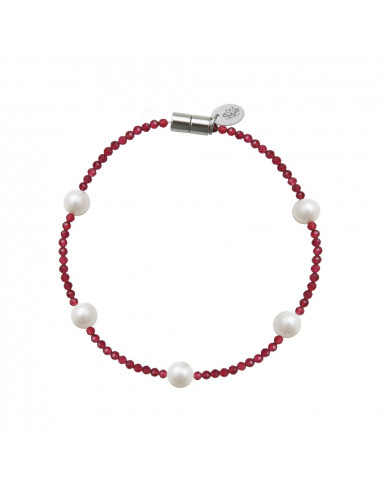 Bracelet cristal étincelant rose rubis et perles