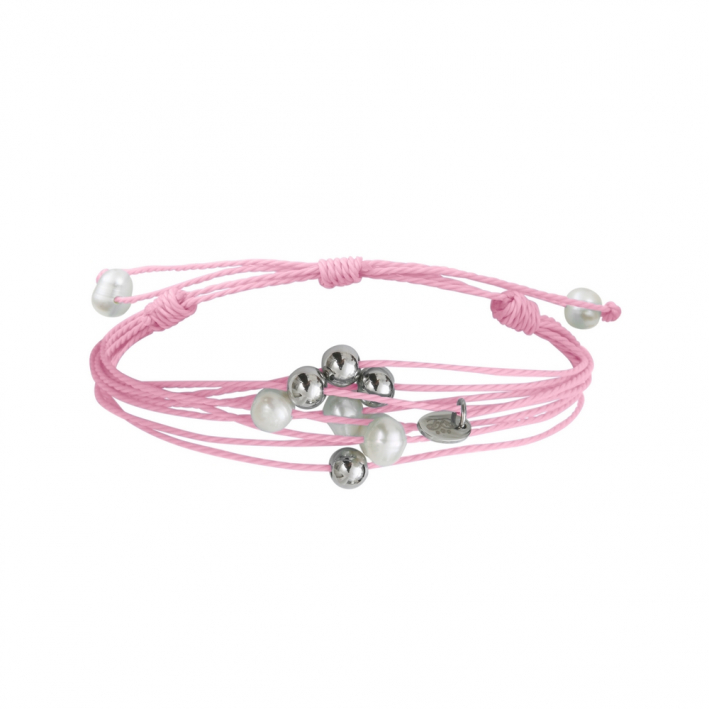 Bracelet multi-rangs perles sur cordon rose