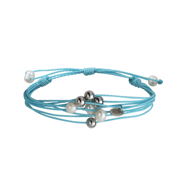 Bracelet multi-rangs perles sur cordon turquoise