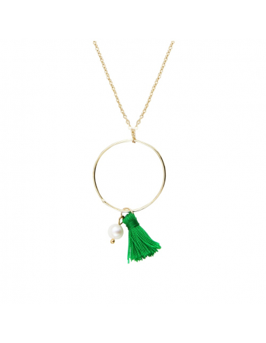 Collier un anneau pompon vert anis et perle