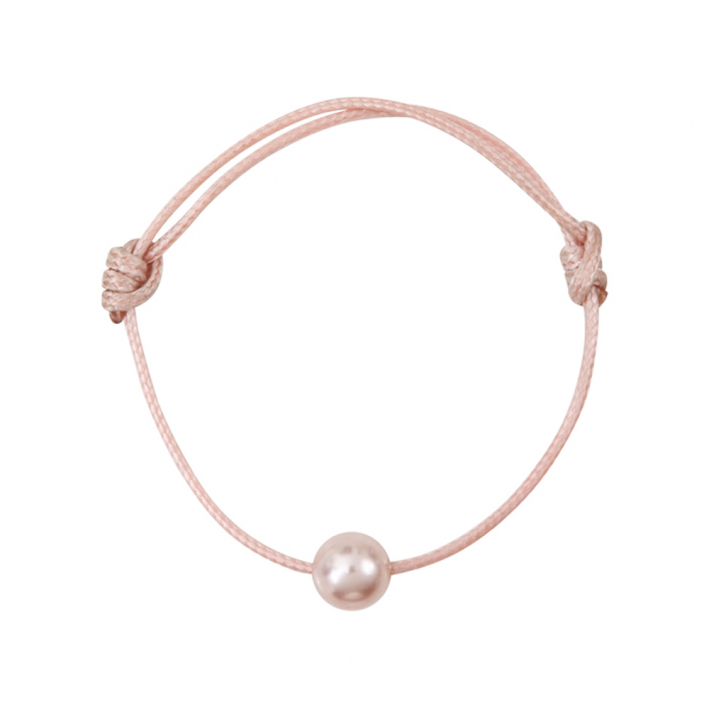 Bracelet une perle nacre rose sur coton ciré rose