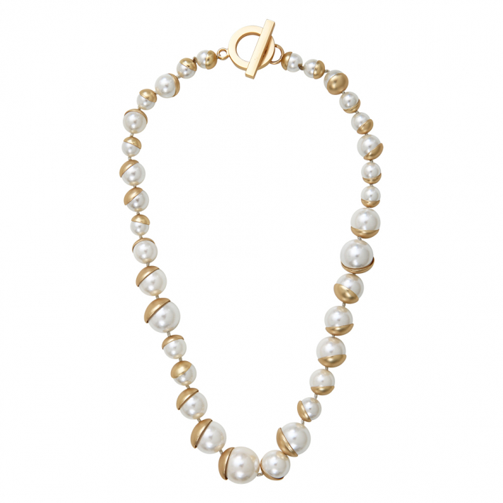 Collier perles nacre blanche couronnées de doré