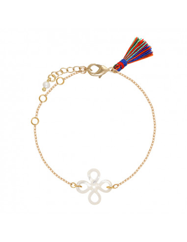 Bracelet filigrane de nacre trèfle et pompon multicolore