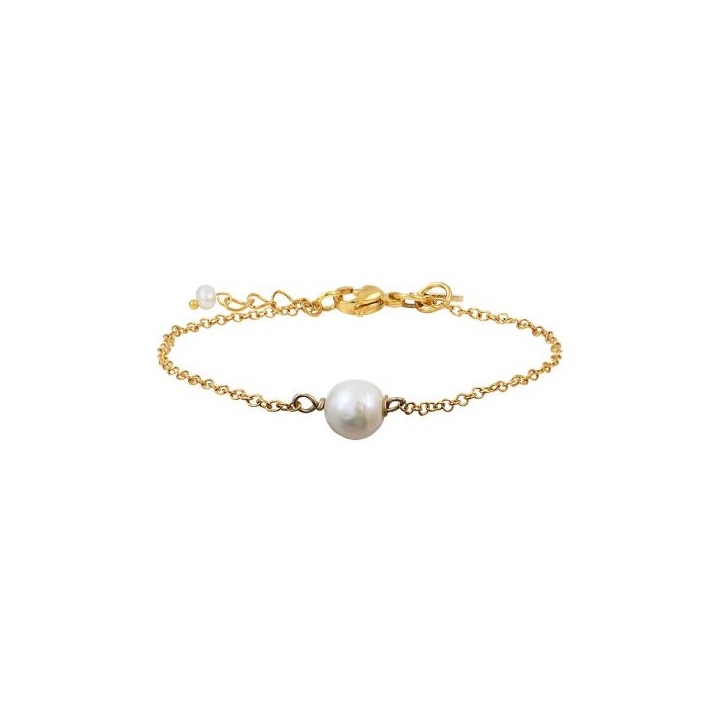Bracelet une perle de culture ronde et blanche sur chaîne dorée