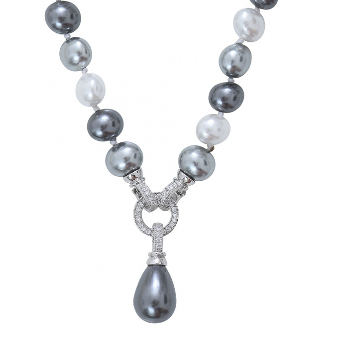 Collier une goutte perles de nacre baroques argentées