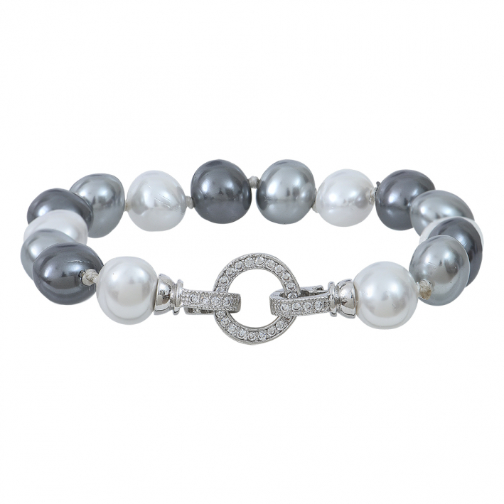 Bracelet perles de nacre baroques couleur argentée