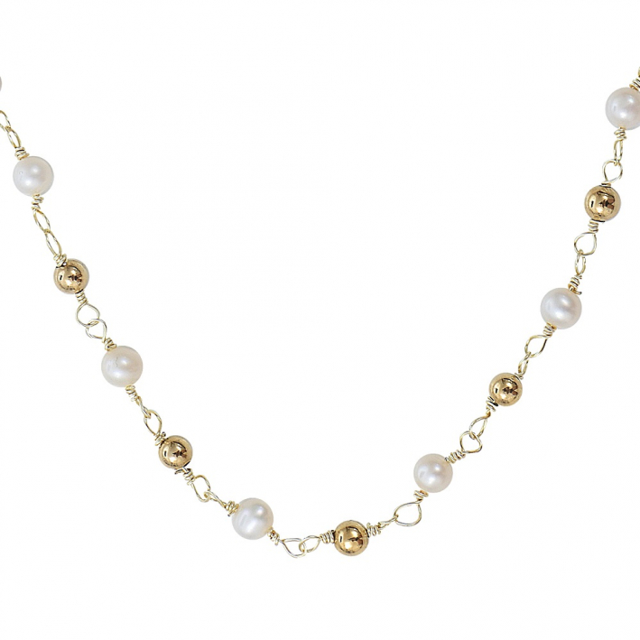 Collier petites perles de culture blanches et perles dorées