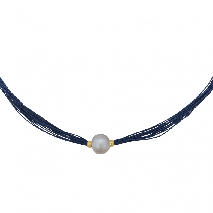 Collier une perle de culture blanche sur multi-cordon bleu