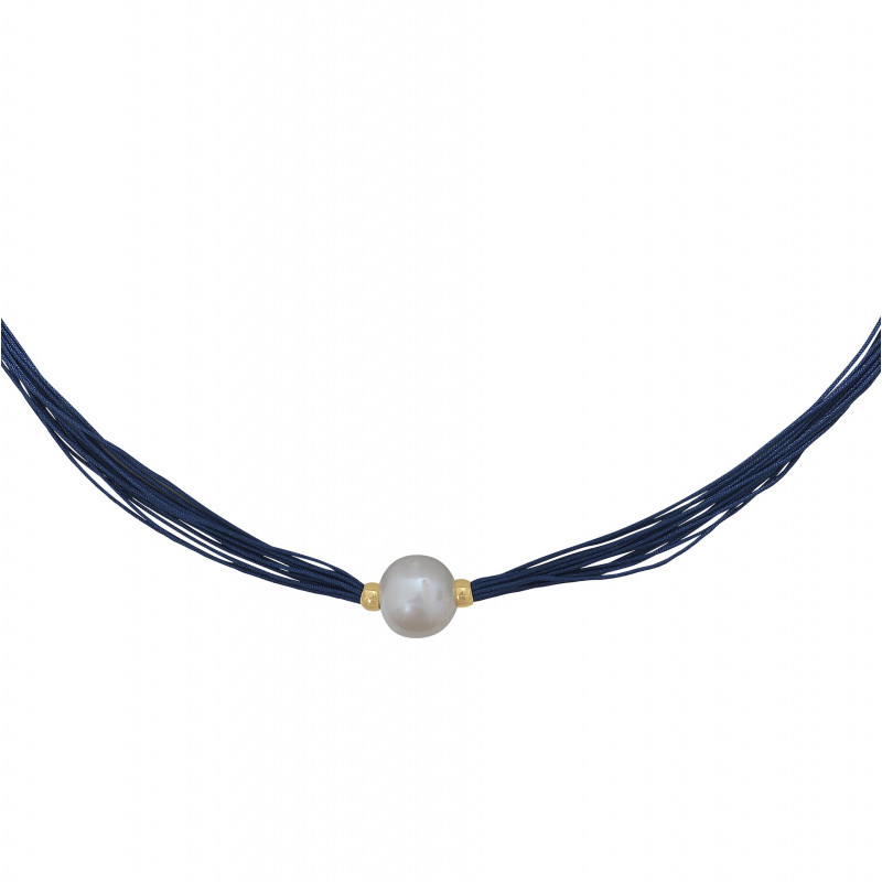 Collier une perle de culture blanche sur multi-cordon bleu