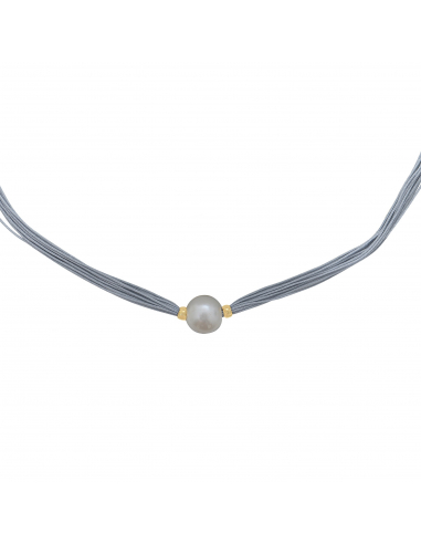 Collier une perle de culture blanche sur multi-cordon gris