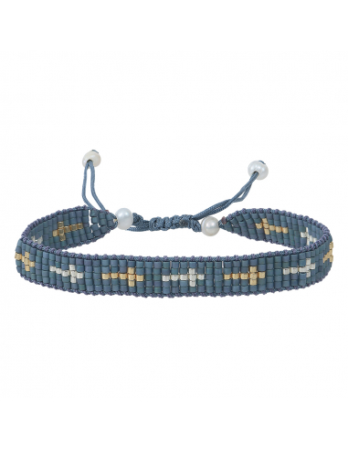 Bracelet bleu perles de rocaille tissées et croix