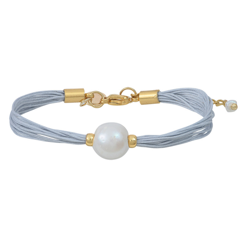 Bracelet une perle de culture blanche sur multi-cordon gris