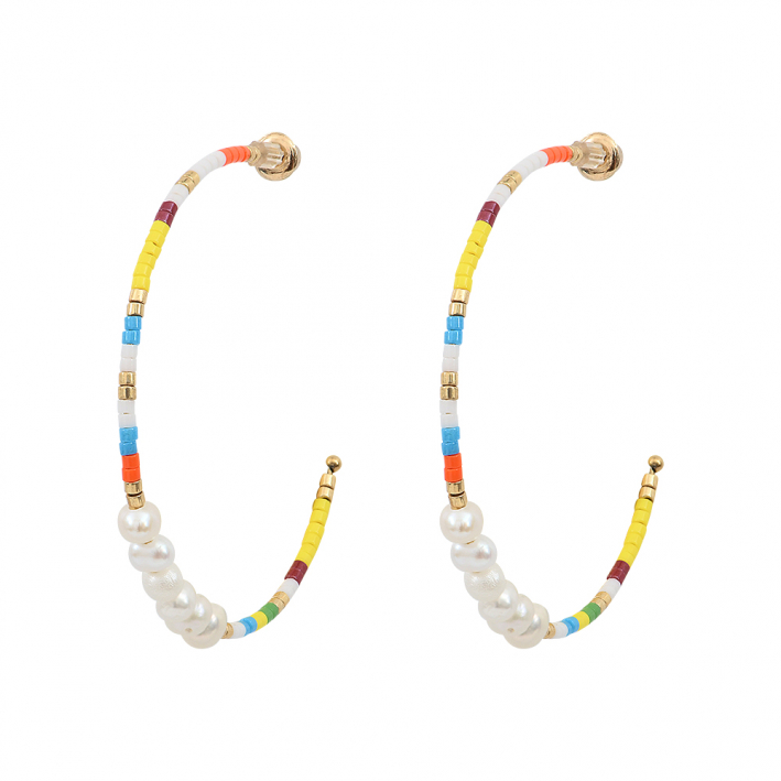 Créoles perles de rocaille multicolores et petites perles