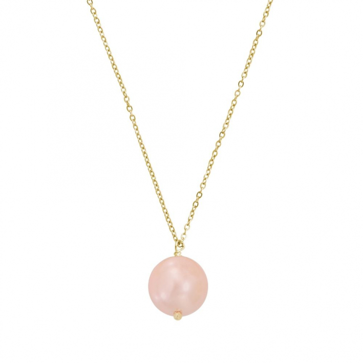 Collier une perle de nacre rose sur chaîne dorée