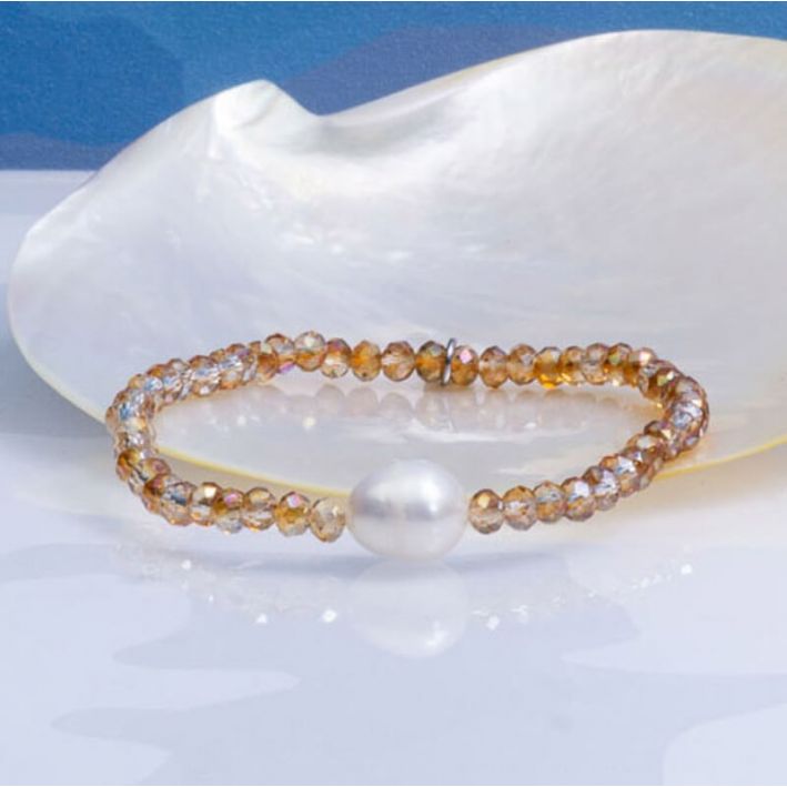 Bracelet duo de perles scintillantes dorées et perle