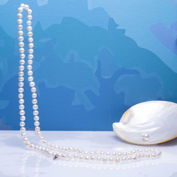 Sautoir perles de culture blanches
