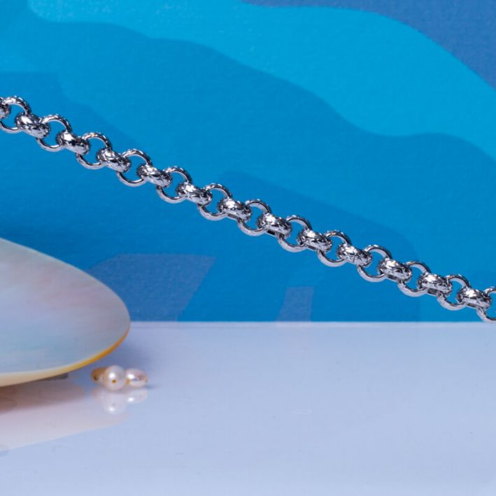 Bracelet mailles rondes argentées et sa perle de culture