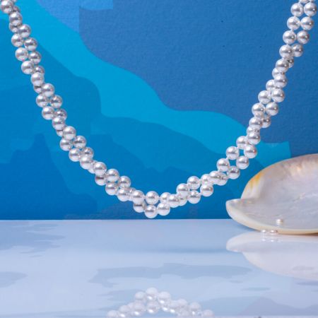 Collier double rangs perles de nacre blanches