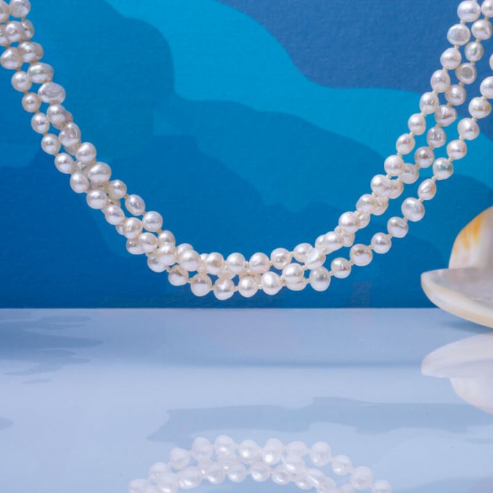 Collier 3 rangs de véritables perles de culture blanches